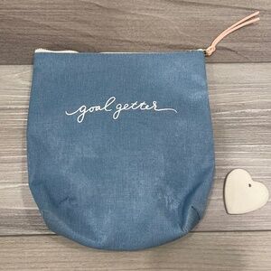 NWOT GOAL GETTER Chambray-Look Pouch with Top Zipper & Pink Polka Dot Lining
